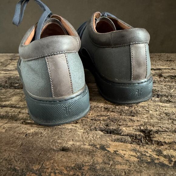 Frye Men’s Gray Leather Canvas Low Top Sneakers Size 11 Lace Up Casual Shoes - Picture 7 of 12